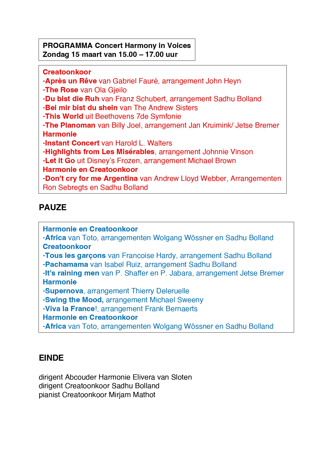 Programma Harmony in Voices